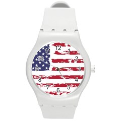 America Unite Stated Red Background Us Flags Round Plastic Sport Watch (m)