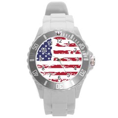 America Unite Stated Red Background Us Flags Round Plastic Sport Watch (l) by Jancukart