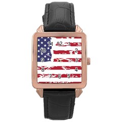 America Unite Stated Red Background Us Flags Rose Gold Leather Watch  by Jancukart