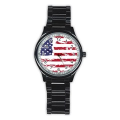 America Unite Stated Red Background Us Flags Stainless Steel Round Watch