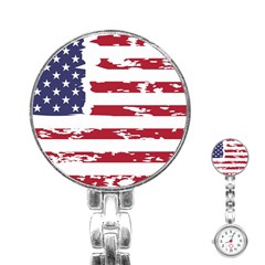 America Unite Stated Red Background Us Flags Stainless Steel Nurses Watch