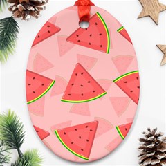 Background Watermelon Pattern Fruit Food Sweet Oval Ornament (two Sides) by Jancukart