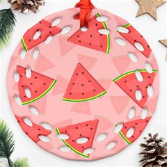 Background Watermelon Pattern Fruit Food Sweet Ornament (round Filigree)