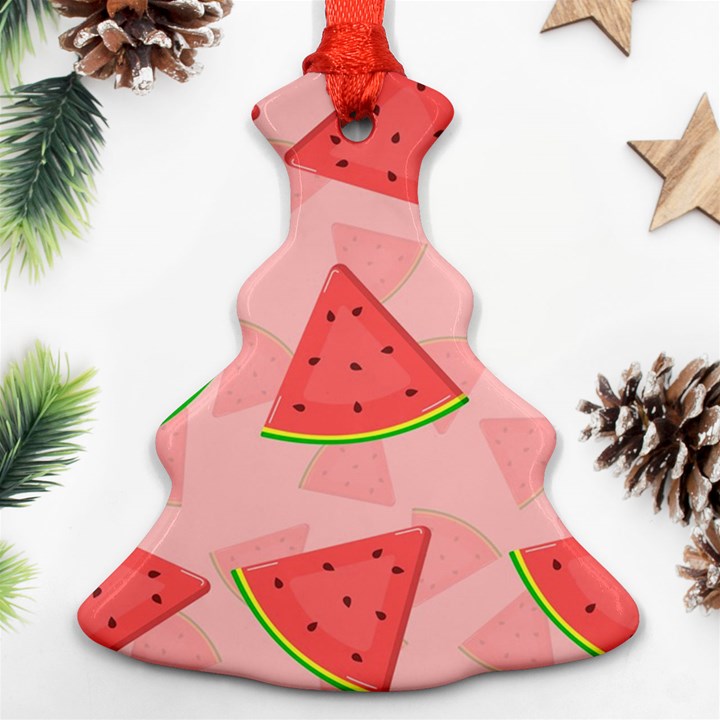 Background Watermelon Pattern Fruit Food Sweet Christmas Tree Ornament (Two Sides)