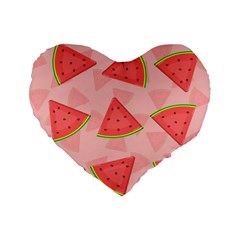 Background Watermelon Pattern Fruit Food Sweet Standard 16  Premium Heart Shape Cushions by Jancukart