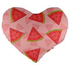 Background Watermelon Pattern Fruit Food Sweet Large 19  Premium Heart Shape Cushions by Jancukart