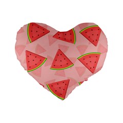 Background Watermelon Pattern Fruit Food Sweet Standard 16  Premium Flano Heart Shape Cushions by Jancukart