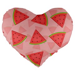 Background Watermelon Pattern Fruit Food Sweet Large 19  Premium Flano Heart Shape Cushions by Jancukart