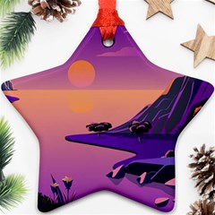 Sunset Sea Ocean Purple Pink Flowers Stone Ornament (star)