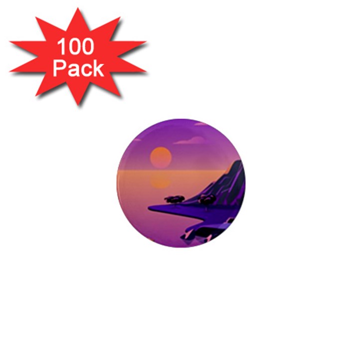 Sunset Sea Ocean Purple Pink Flowers Stone 1  Mini Magnets (100 pack) 