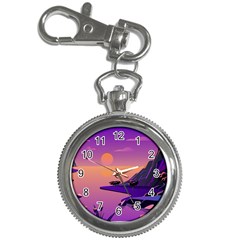 Sunset Sea Ocean Purple Pink Flowers Stone Key Chain Watches