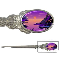 Sunset Sea Ocean Purple Pink Flowers Stone Letter Opener by Jancukart