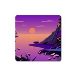 Sunset Sea Ocean Purple Pink Flowers Stone Square Magnet Front