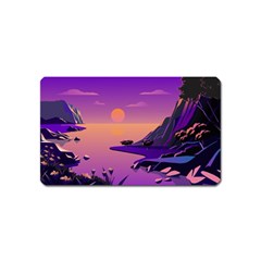 Sunset Sea Ocean Purple Pink Flowers Stone Magnet (name Card) by Jancukart