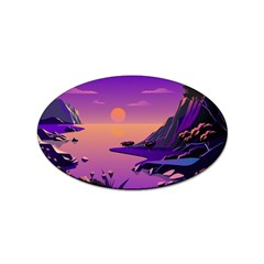 Sunset Sea Ocean Purple Pink Flowers Stone Sticker Oval (100 Pack)