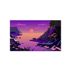 Sunset Sea Ocean Purple Pink Flowers Stone Sticker Rectangular (100 Pack)