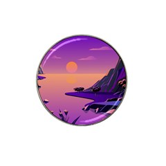 Sunset Sea Ocean Purple Pink Flowers Stone Hat Clip Ball Marker