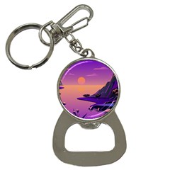 Sunset Sea Ocean Purple Pink Flowers Stone Bottle Opener Key Chain by Jancukart