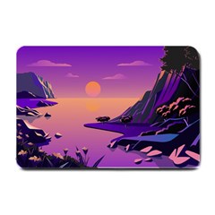 Sunset Sea Ocean Purple Pink Flowers Stone Small Doormat