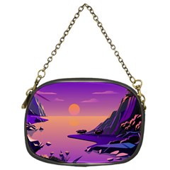 Sunset Sea Ocean Purple Pink Flowers Stone Chain Purse (one Side) by Jancukart