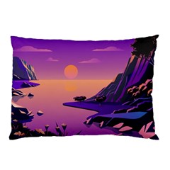 Sunset Sea Ocean Purple Pink Flowers Stone Pillow Case