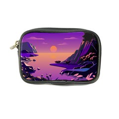 Sunset Sea Ocean Purple Pink Flowers Stone Coin Purse