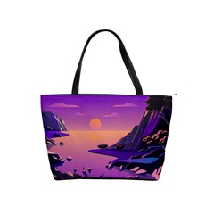 Sunset Sea Ocean Purple Pink Flowers Stone Classic Shoulder Handbag