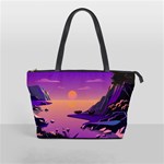 Sunset Sea Ocean Purple Pink Flowers Stone Classic Shoulder Handbag Front