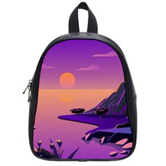 Sunset Sea Ocean Purple Pink Flowers Stone School Bag (small)