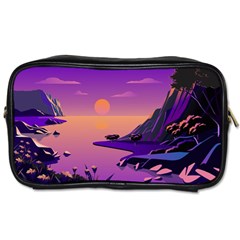 Sunset Sea Ocean Purple Pink Flowers Stone Toiletries Bag (one Side)