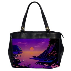 Sunset Sea Ocean Purple Pink Flowers Stone Oversize Office Handbag