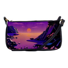 Sunset Sea Ocean Purple Pink Flowers Stone Shoulder Clutch Bag