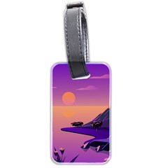 Sunset Sea Ocean Purple Pink Flowers Stone Luggage Tag (two Sides)