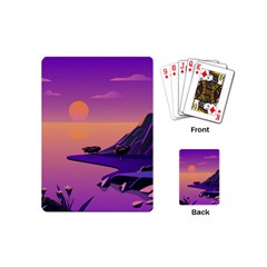 Sunset Sea Ocean Purple Pink Flowers Stone Playing Cards Single Design (mini)