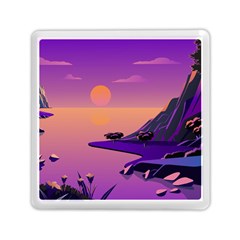 Sunset Sea Ocean Purple Pink Flowers Stone Memory Card Reader (square)