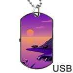 Sunset Sea Ocean Purple Pink Flowers Stone Dog Tag USB Flash (One Side) Front