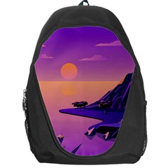 Sunset Sea Ocean Purple Pink Flowers Stone Backpack Bag