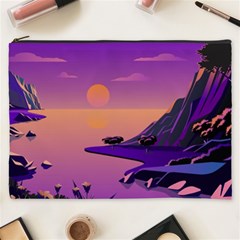 Sunset Sea Ocean Purple Pink Flowers Stone Cosmetic Bag (xxxl)