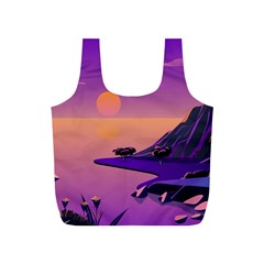 Sunset Sea Ocean Purple Pink Flowers Stone Full Print Recycle Bag (s) by Jancukart