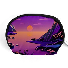 Sunset Sea Ocean Purple Pink Flowers Stone Accessory Pouch (medium)