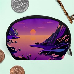 Sunset Sea Ocean Purple Pink Flowers Stone Accessory Pouch (large) by Jancukart