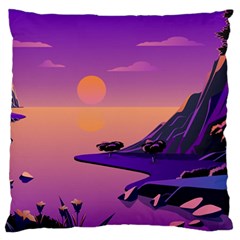 Sunset Sea Ocean Purple Pink Flowers Stone Large Premium Plush Fleece Cushion Case (two Sides)