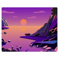 Sunset Sea Ocean Purple Pink Flowers Stone Premium Plush Fleece Blanket (medium)