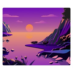 Sunset Sea Ocean Purple Pink Flowers Stone One Side Premium Plush Fleece Blanket (small)