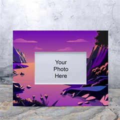 Sunset Sea Ocean Purple Pink Flowers Stone White Tabletop Photo Frame 4 x6 