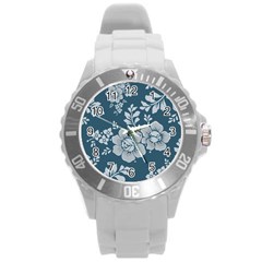 Flowers Design Floral Pattern Stems Plants Round Plastic Sport Watch (l)