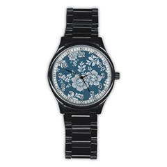 Flowers Design Floral Pattern Stems Plants Stainless Steel Round Watch