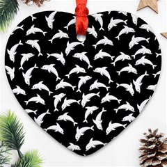 Dolphins Fish Pattern Ocean Sea Fins Aquatic Ornament (heart) by Jancukart