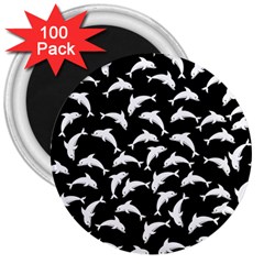 Dolphins Fish Pattern Ocean Sea Fins Aquatic 3  Magnets (100 Pack)