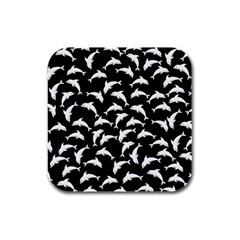 Dolphins Fish Pattern Ocean Sea Fins Aquatic Rubber Square Coaster (4 Pack) by Jancukart